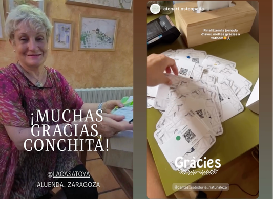 Carme Tena agradeciendo a Conchita y Alba, las dos mujeres que recibieron y entregan las Cartas Liberadas con cariño